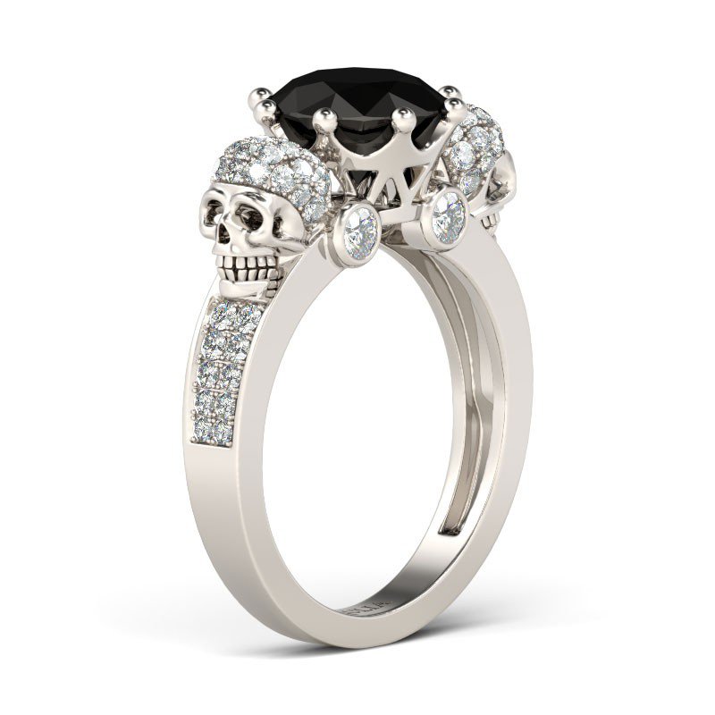 Two Skull Black Diamond Wedding Ring